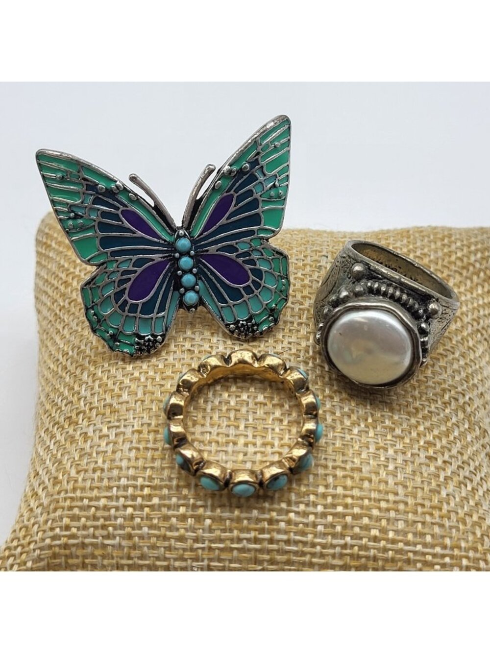 Fab Lucky Branb Signed Ring Lot Festival Costume Jewelry Butterfly faux stone